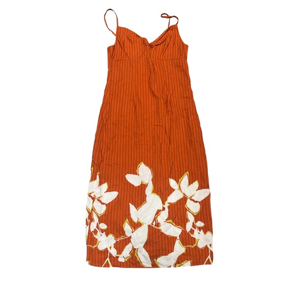 MOTF ORANGE & WHITE FLORAL STRIPED FLORAL LINEN VISCOSE CAMI DRESS LG - Picture 1 of 10